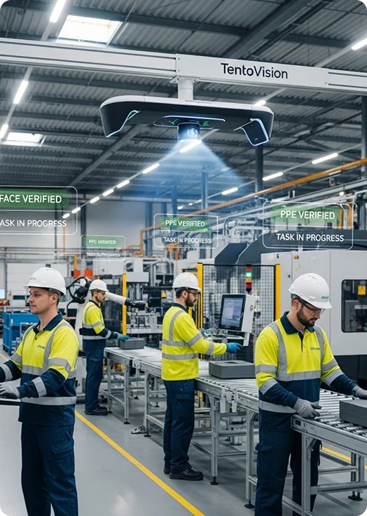 Workers entering factory